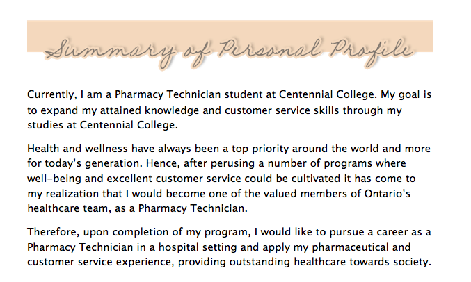 Summary Of Personal Profile Career Portfolio Centennial College